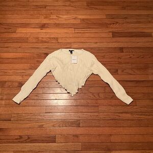 Forever 21 White V Cropped Ribbed Sweater